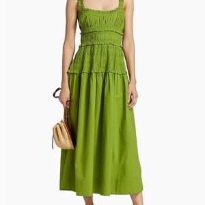 Doen Vibrant Green Smocked Midi Dress
